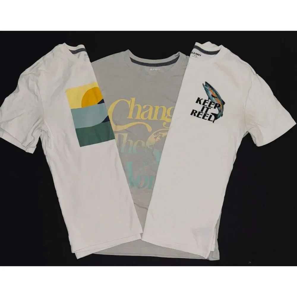 Old Navy boys Short sleeve graphic t-shirt top white fishing Change the world 18